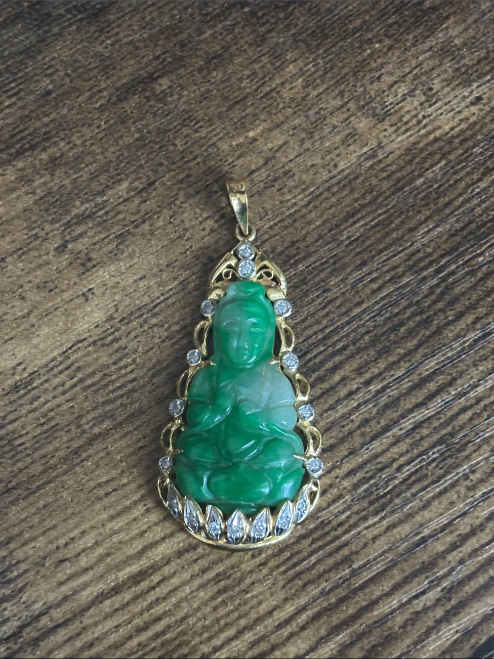 18KT Green Jade Buddha Pendant in Gold